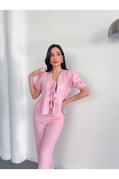 timagna Set de damă, bluză și pantaloni, cu șireturi, set din două piese