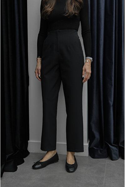 Havoş Black Collar Detailed High Waist Trousers