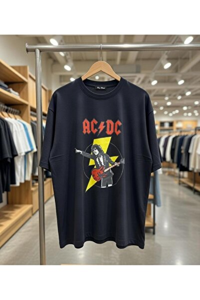 playwear Μπλουζάκι Ac Dc Metallica με στάμπα κιθάρας, 100% βαμβάκι, κανονική ...