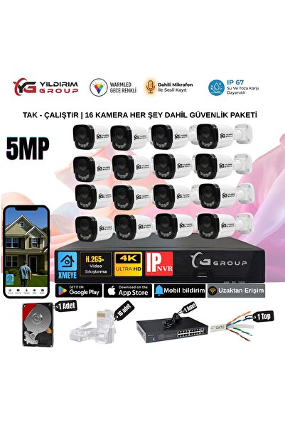 YILDIRIMGROUP 16 KAMERALI SESLİ 5MP IP-GECE RENKLİ ARAÇ VE YÜZ TANIMALI KAMER...