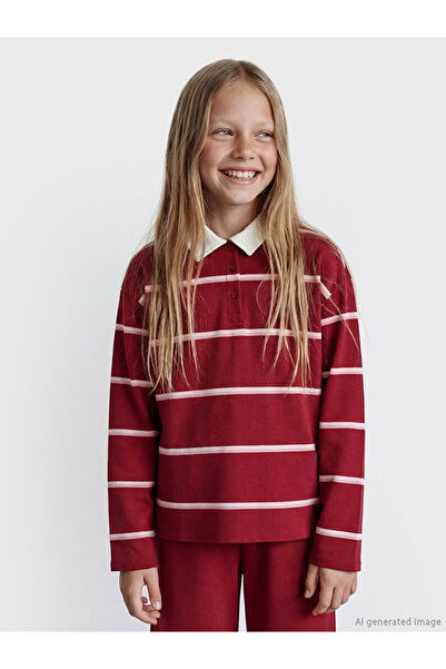 LC Waikiki Polo Collar Striped Girls' Sweatshirt and Sweatpants