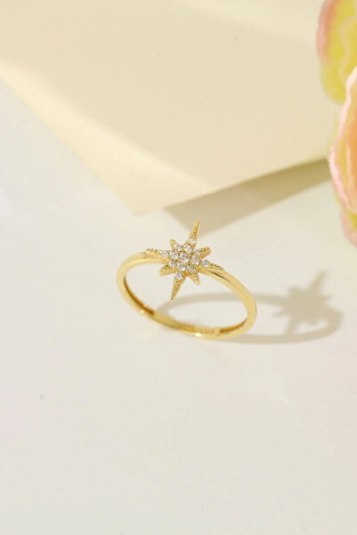 LooRen Butik خاتم ذهبي من الزركون مرصّع بالأحجار بتصميم نجمة القطب - تصميم أن...
