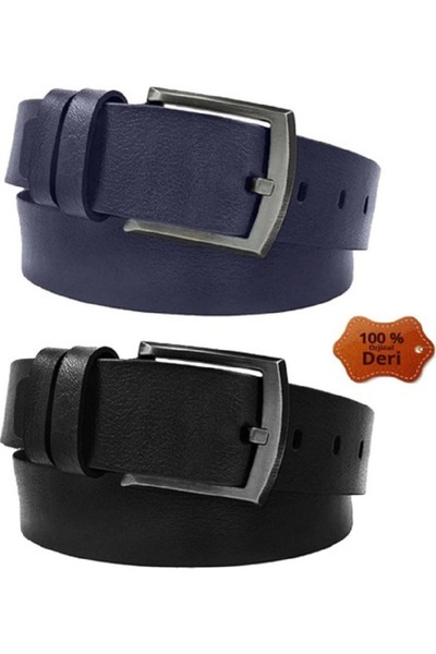 RKY SERENITY 2 Pieces Black - Navy Blue Thick Quality Buckled 100% Genuine Bu...