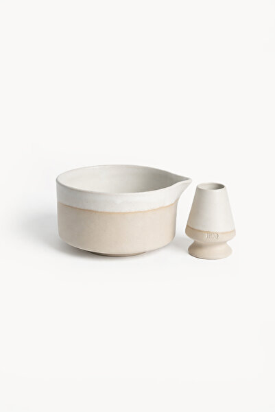 RUQ Ceramics Beyaz Matcha Kasesi & Whisk Set (600 ml)