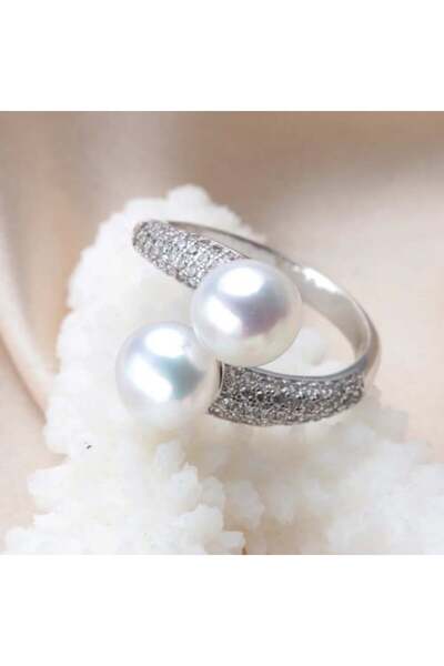 genernic Pearl Ring in Sterling Silver with Natural Pearl and High-Quality Zi...