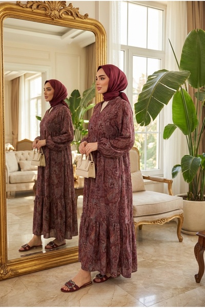 Kirazca Butik Kadın Modal Kumaş Dökümlü Uzun Elbise