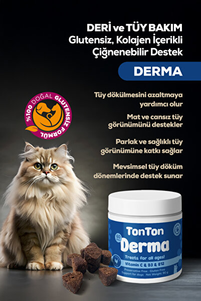 Tonton Kedi Köpek Tüy Dökülmesi Azaltıcı Tableti 60’lı – Glutensiz, Kolajen İ...