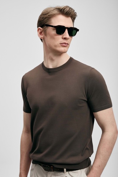 Lufian 111090156 Tıno Erkek Modal Karışımlı T- Shirt Erkek T-Shirt KAHVERENGİ