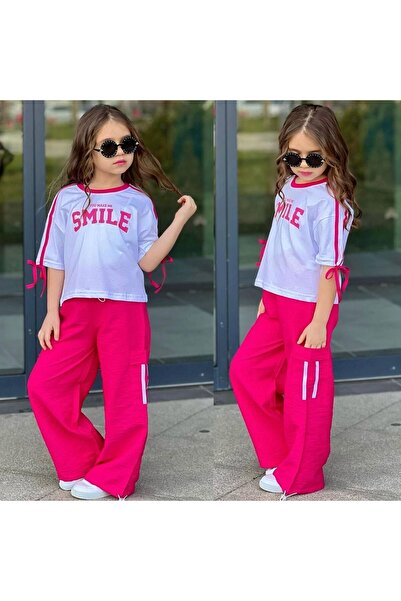 sinmm Girl's Parachute Fabric Bottom Combed Cotton Top Smile Top and Bottom S...