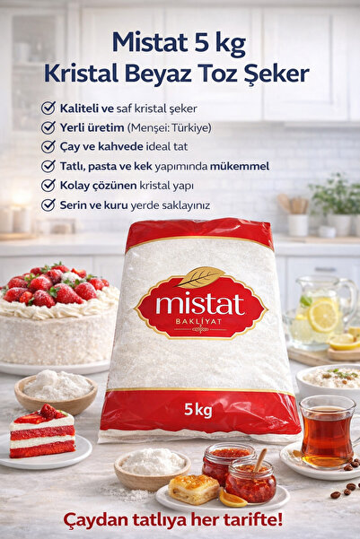 MİSTAT Kristal Beyaz Toz Şeker 5 kg Ekonomik Boy