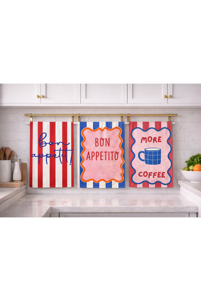 Piloji Set of 3 Decorative Kitchen Towels 35X50 cm – Bon Appetit – Modern Ret...