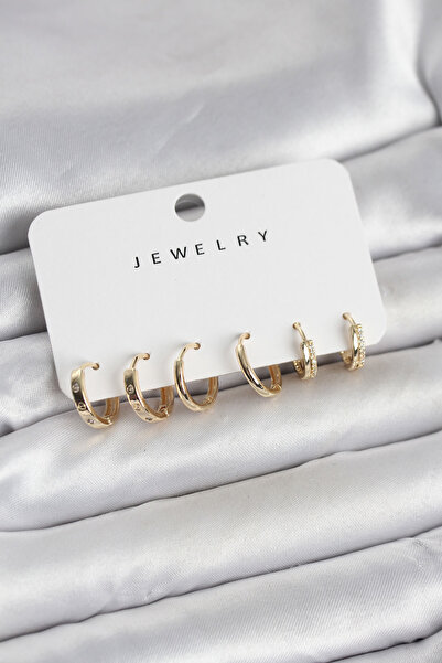 Inure Jewelry Gold Color Brass 3 Pairs Women's Earring Set