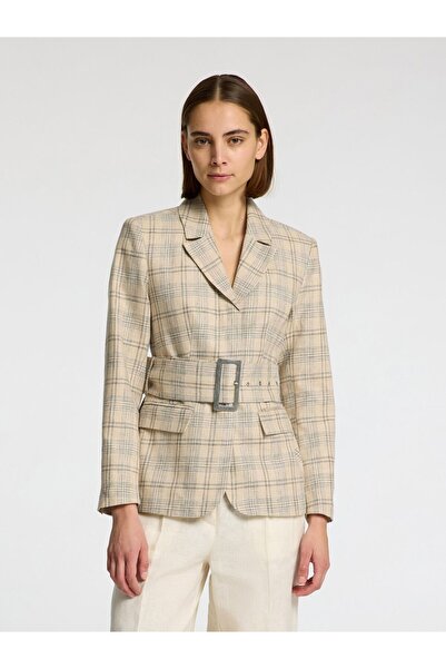 SELECTED Slim Fit Blazer Leinenmix Karo