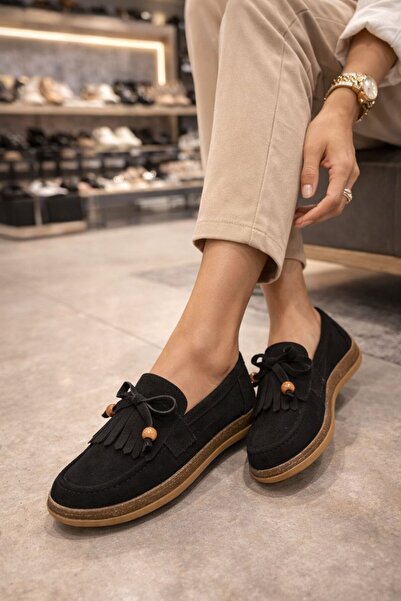 Daloğlu 889 Crna Antilop Koža Puder Ortopedsko Udobne ženske Baletanke Loafer...