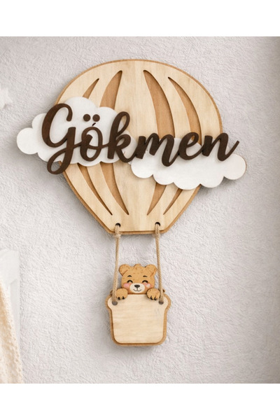 Boncukafası Kişiye Özel Ahşap Balon Kapı Süsü 30 cm – Bebek & Çocuk Odası İsi...
