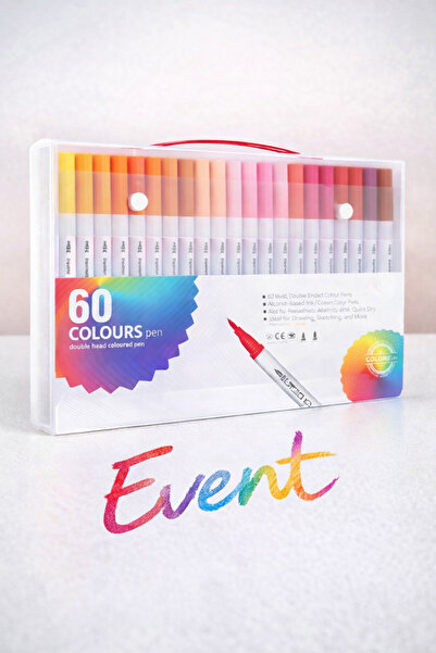 EVENT Çift Taraflı Akrilik Marker Kalemi 60'lı Set Canlı Renkler, Çift Uçlu, ...