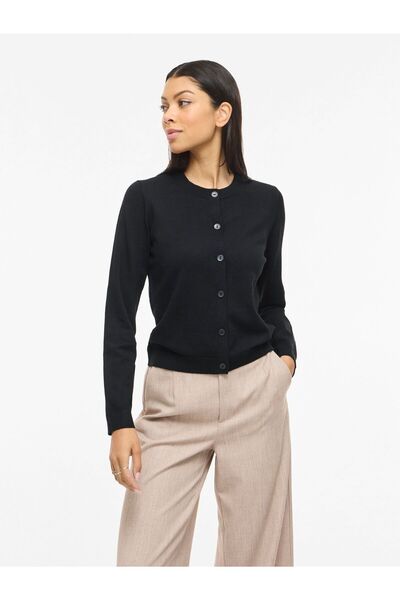 VILA Strickjacke VIMALU Rundhals