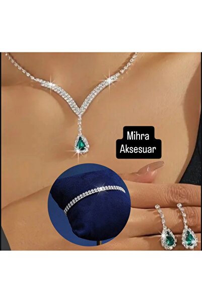Mihra Aksesuar Green Drop Stone Hürrem Sultan Jewelry Set Gift Jewelry Set