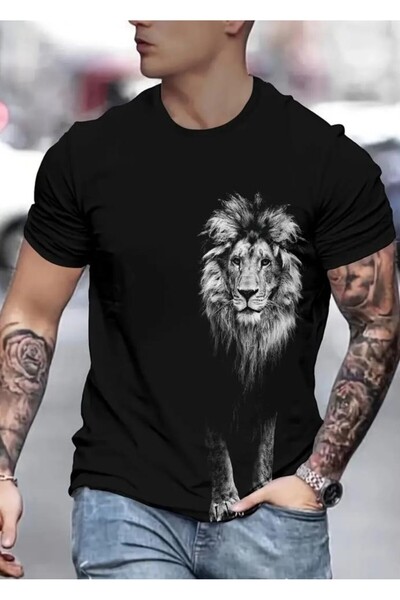 coolart ΑΝΔΡΙΚΟ Μαύρο T-Shirt με στάμπα λιοντάρι - με τύπωμα oversized Καλοκα...