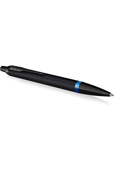 Parker قلم حبر جاف برأس متوسط الحجم، حبر أزرق وحلقات زاهية من باركر، أسود ساتان مع لمسات زرقاء داكنة