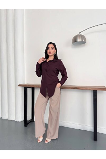 timagna Kadın Belden Oturtmalı Uzun Manşetli Arkadan Bağlamalı Şık Gömlek