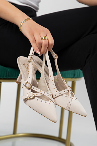 LARİNA SHOES Open Back, Pointed Toe, Striped Detail, Women's Stiletto