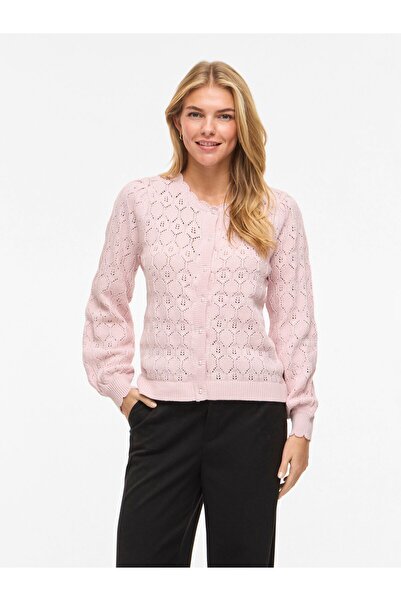 VILA Strickjacke VILOWEN Rundhals