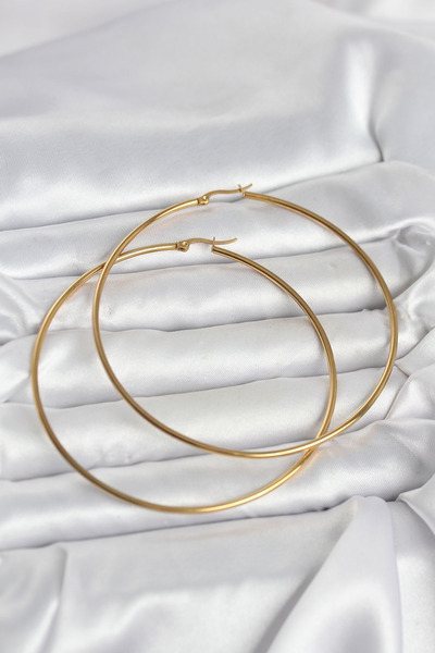 Inure Jewelry 316L Steel Gold Color 80 mm Women's Hoop Earrings