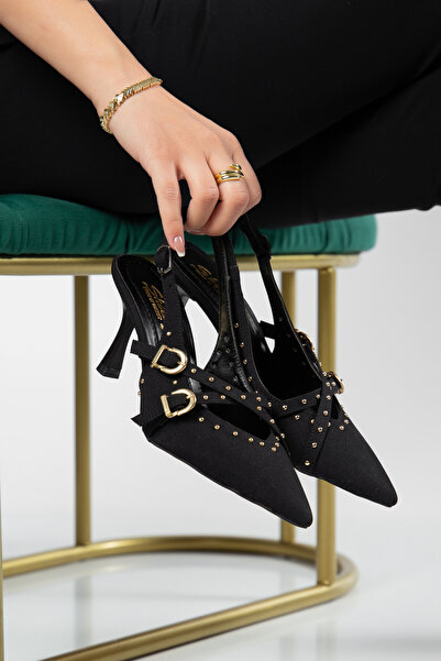 LARİNA SHOES Open Back, Pointed Toe, Striped Detail, Women's Stiletto