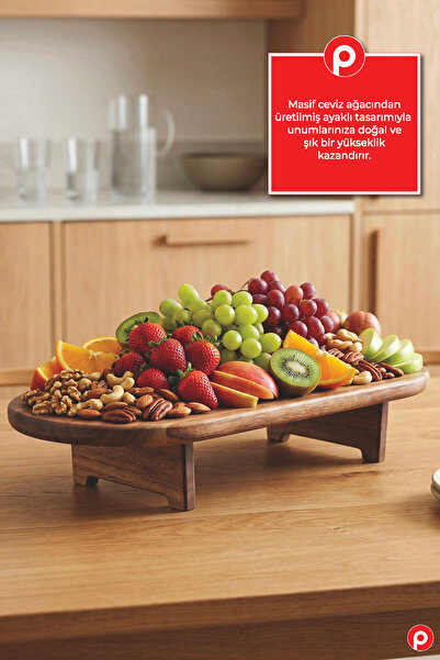 Pazarika Akasya Ayaklı Oval Sunum Tahtası -Sunumluk ve Peynir Tabağı - Dekora...