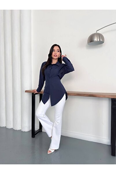 timagna Kadın Belden Oturtmalı Uzun Manşetli Arkadan Bağlamalı Şık Gömlek