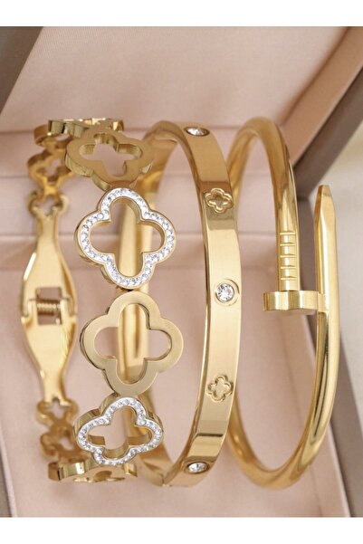 VEYA A luxurious 3-piece stainless steel set with a quad design, studded with...