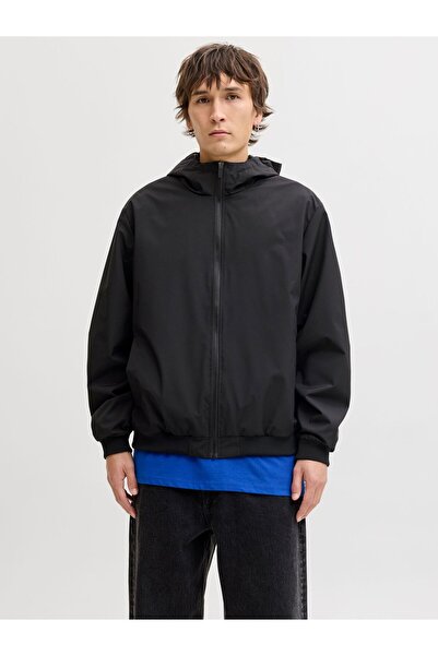 Jack & Jones Ανδρικό μπουφάν, στενή γραμμή με κουκούλα και λοξές τσέπες, Μαύρ...