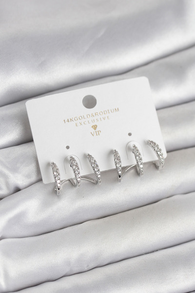 Inure Jewelry Silver Color Brass Zircon Stone Women's Earrings