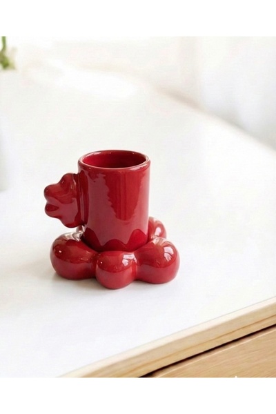 Deniz Kızı Seramik Cloud Cup Red / Handmade Ceramic Turkish Coffee Cup
