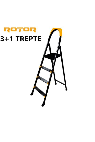 Rotor Rotor Folding Metal Ladder, 3+1 Steps (Black)