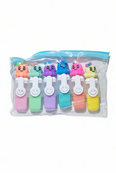 Gökyüzü ışığı Sevimli Karakter Başlıklı Mini Fosforlu Keçeli Kalem-6lı Set-fo...