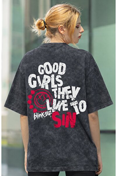 SEVBANO Tricou cu imprimeu unisex, supradimensionat, spălat, cu design Blink-...