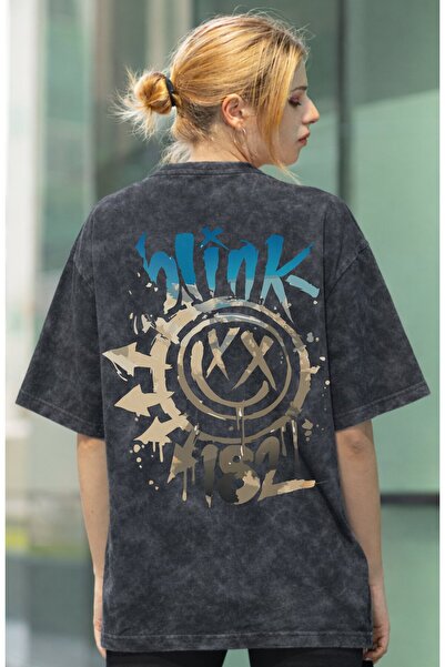 SEVBANO Tricou unisex oversize cu imprimeu pe spate Blink-182 Rock Metal Musi...