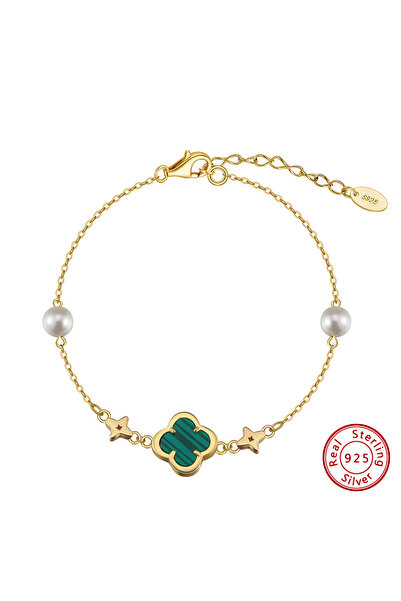 VEYA "A luxurious bracelet made of genuine silver with a design of a green ma...