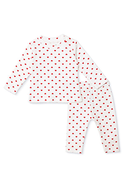 For My Baby Kız Bebek Sweatshirt-Alt Kalp Baskılı Bisiklet Yaka Uzun Kol Riba...