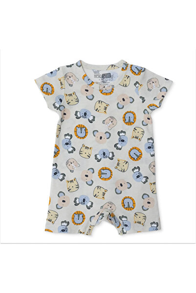 ebebek Hello Baby HelloBaby Erkek Bebek Kısa Tulum Hayvan Baskılı Çıtçıtlı Bi...