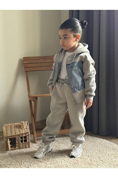 CHİCKİDSWEAR Girls' Denim Garnished Double Set