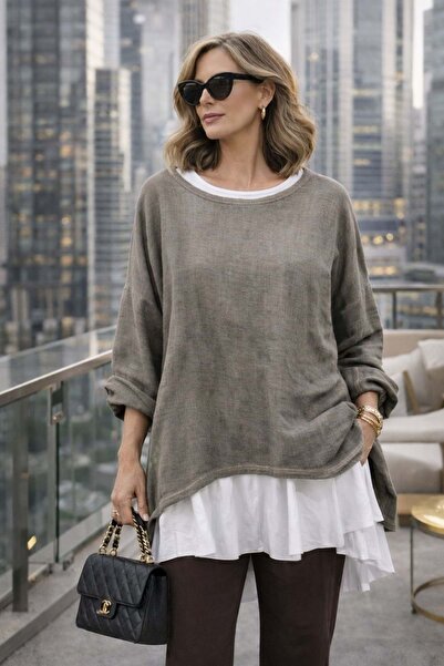 ibeeka Premium Layered Linen Oversized Blouse – Long Inner T-Shirt 2 Pieces -...