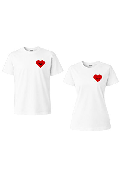 PERISENSE Sevgili Çift Kombini 2'li Takım Kalp Baskılı Standart Kalıp Pamuklu...