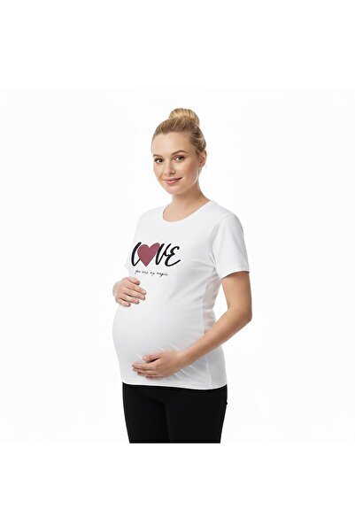 ebebek Baby Mom baby mom Anne Hamile Tişört Yazı Baskılı Bisiklet Yaka Kısa Kol