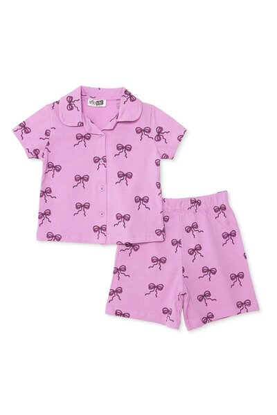 ebebek Hello Baby HelloBaby Kız Bebek Pijama Takımı Fiyonk Baskılı Düğmeli Gö...