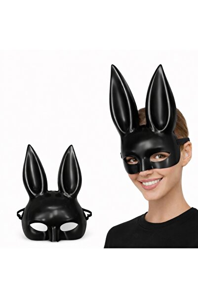 inci tasarım45 Black Luxury Rabbit Mask with Long Ears