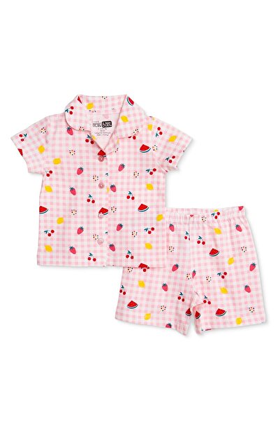 ebebek Hello Baby HelloBaby Kız Bebek Pijama Takımı Meyve Baskılı Düğmeli Göm...