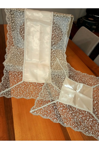 yörük tuhafiye Living Room Set Tablecloth Table Runner Set, 5 Pieces Cappucci...